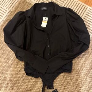 DANIELLE BERNSTEIN Black puff sleeve bodysuit